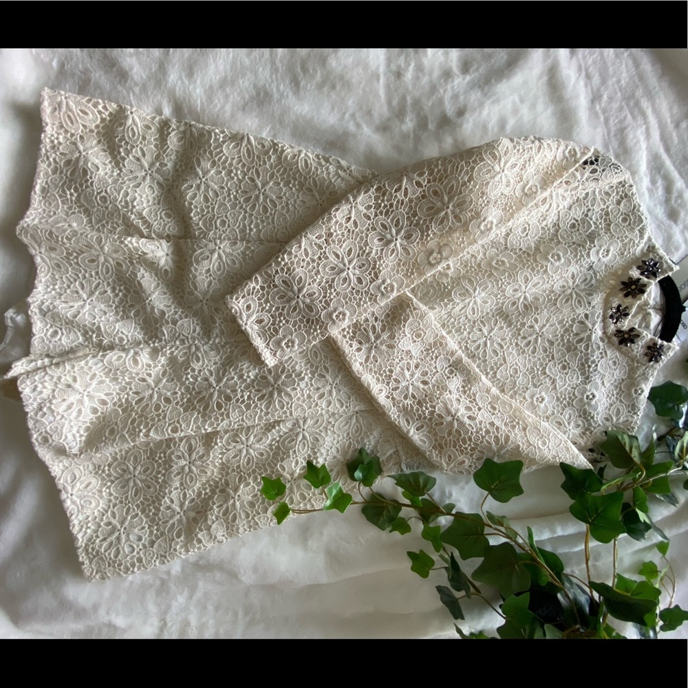 White Lace Romper with Embellished Collar